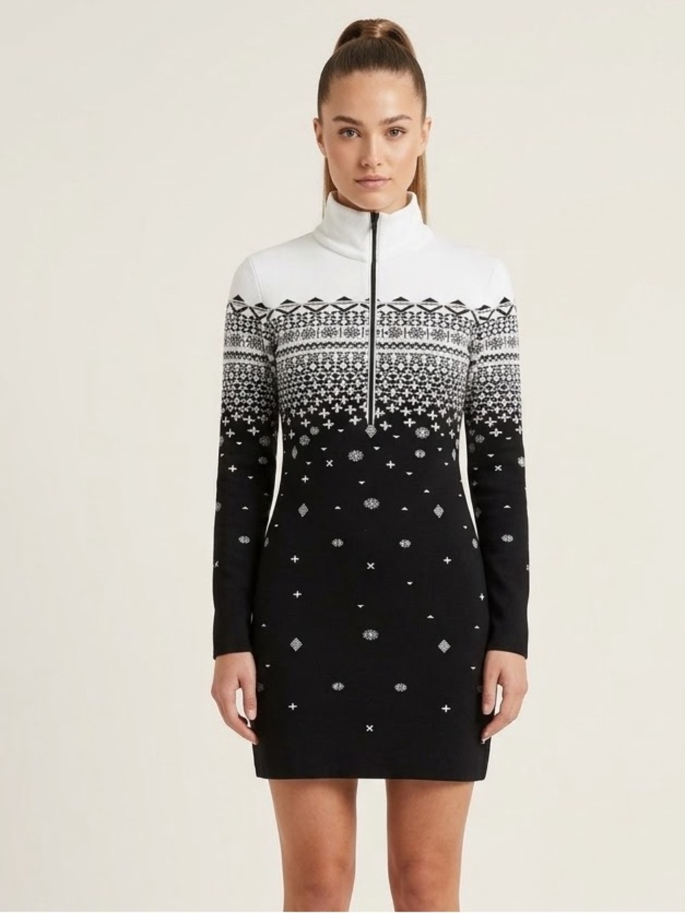 Newland Sz M Apres Ski Snow Flakes Knit 1/4 Zip Short Dress